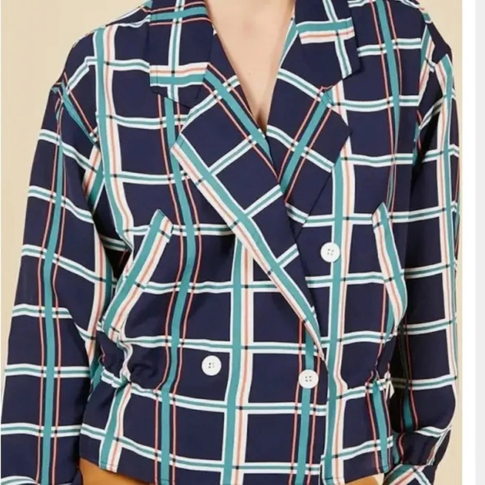 FRNCH Blue and White Geometric Blazer